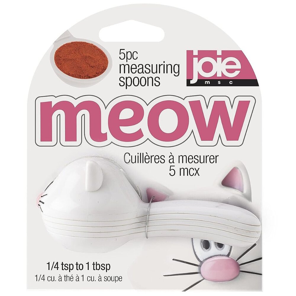 Joie Meow 5 Piece Stackable Nesting Measuring Spoons White Cat New on Card Cute